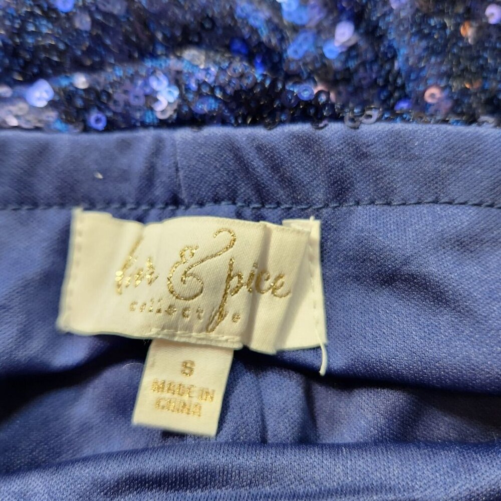Secret Charm Women's Skirt Size S Collective By Love & Piece Blue Sequin (17) - Picture 3 of 10